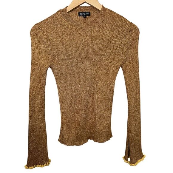 TOPSHOP Women's Ribbed Mock Neck Long Sleeve Sweater Mustard Gold Size 8 - Picture 1 of 8